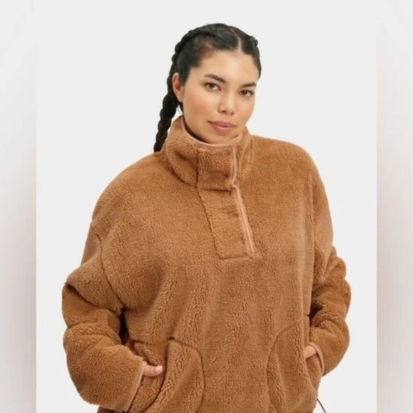 UGG $128 Atwell Sherpa 1/2 Snap Tawny Pullover Sz 1X NWT! - Picture 3 of 4